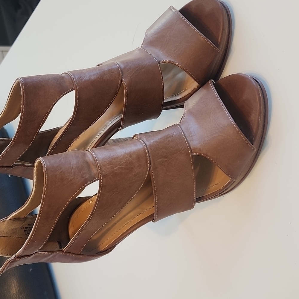 Nine West Women Brown Leather Strappy Platform Stiletto Heels Sandals Size 6